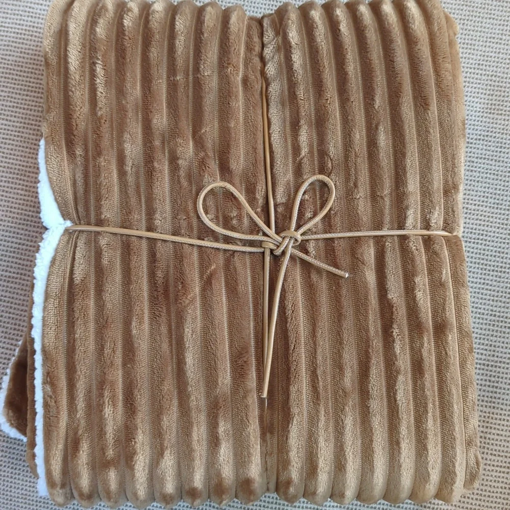 CORK, Whiskey Color Brown Ribbed Sherpa Throw. 50
